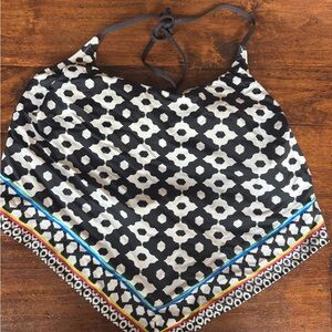 Trina Turk Black and White Geometric Halter Scarf tankini Top with Bright Trim D
